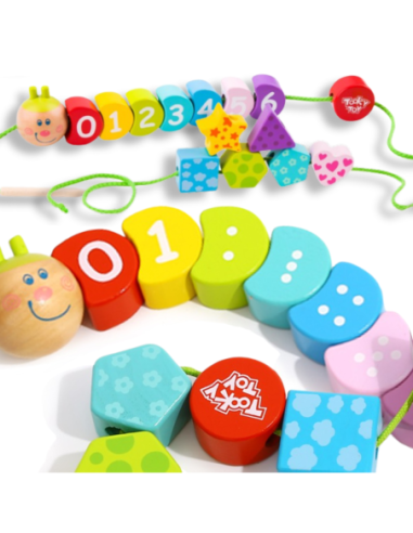 TOOKY TOY Drewniana Sznurowana Gąsienica Do Nawlekania Zręcznościowa
