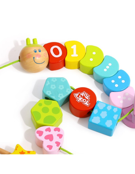 TOOKY TOY Drewniana Sznurowana Gąsienica Do Nawlekania Zręcznościowa