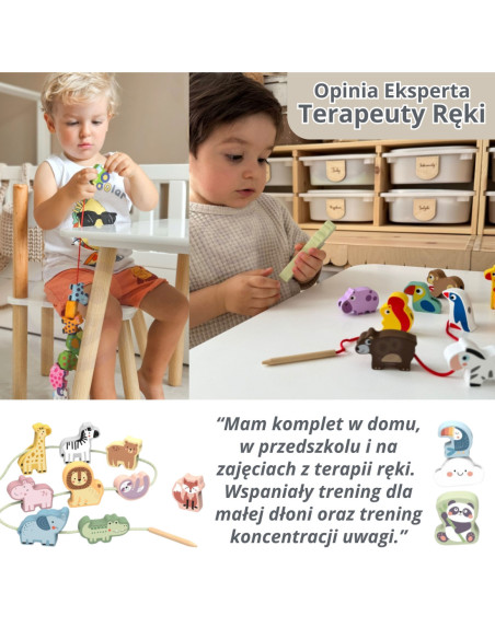 TOOKY TOY Drewniana Sznurowana Gąsienica Do Nawlekania Zręcznościowa