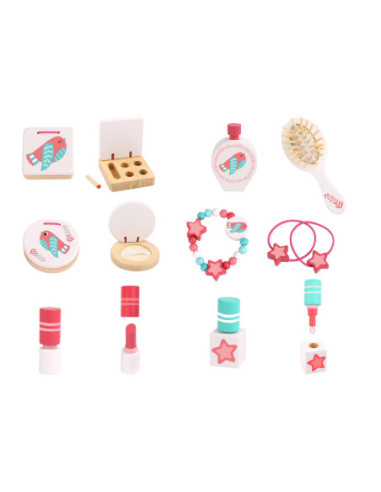 TOOKY TOY Różowa Toaletka Drewniana Do Makijażu z Lustrem