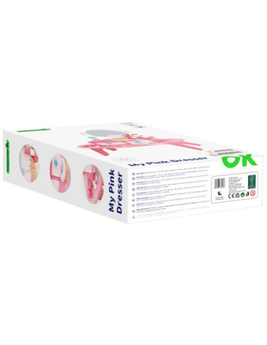 TOOKY TOY Różowa Toaletka Drewniana Do Makijażu z Lustrem