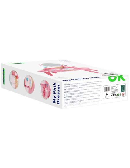 TOOKY TOY Różowa Toaletka Drewniana Do Makijażu z Lustrem