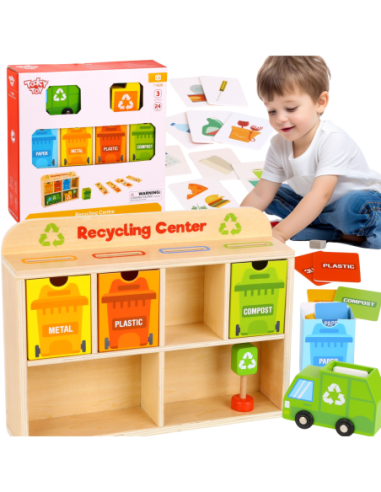 TOOKY TOY Drewniane Centrum Recyklingu Edukacyjny Sorter