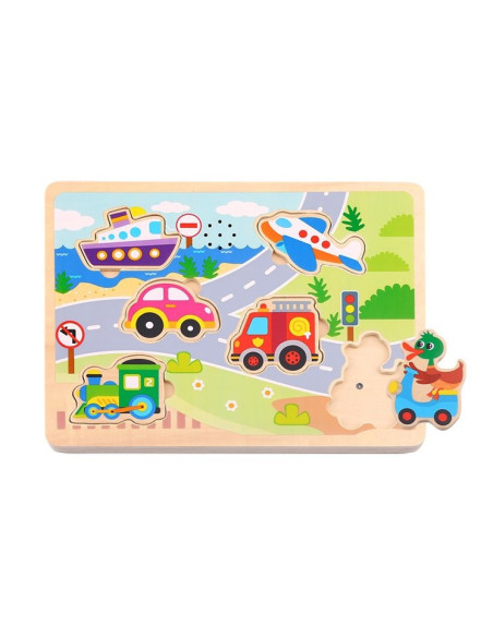 TOOKY TOY Drewniane Puzzle Dźwiękowe Układanka Pojazdy do Dopasowania